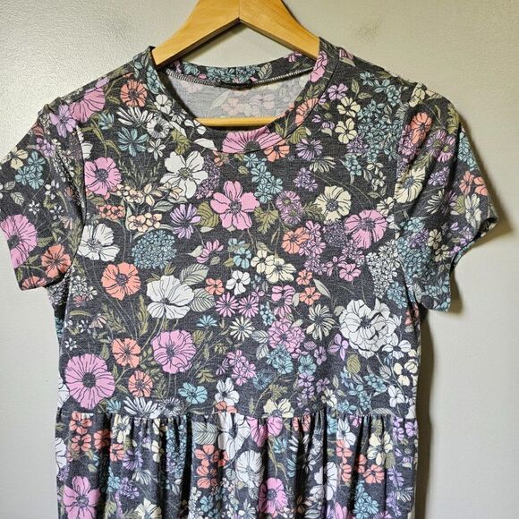 EUC LILY WHITE FLORAL CREW NECK BABYDOLL TIERED DRESS SIZE L - Picture 6 of 14